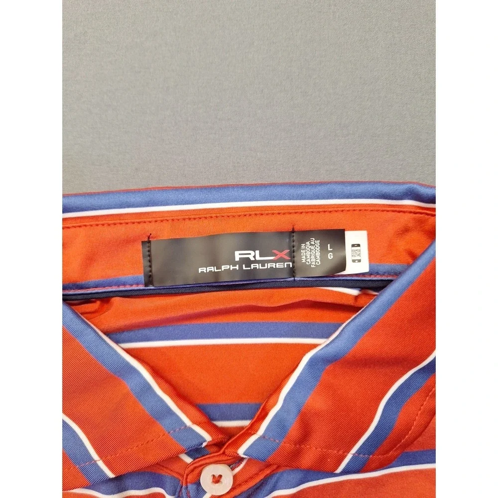 RLX‎ Ralph Lauren Polo Mens Large Red White Blue Striped Golf Preppy County Club